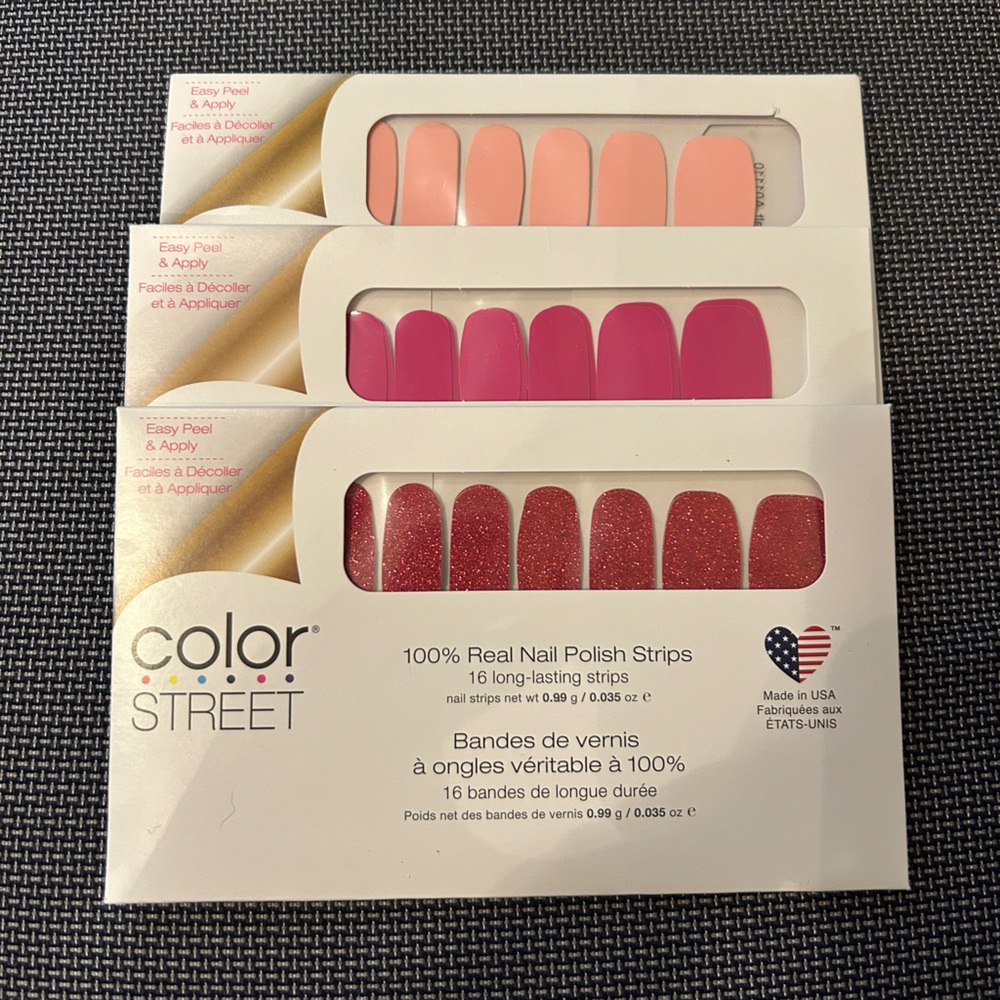 Color Street Pink and Red Nail Polish Strips Bundle